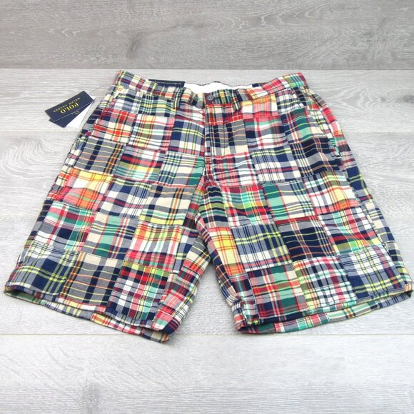 Polo Ralph Lauren Patchwork Madras Chino Shorts Classic Fit 9" Men's Size 34 NEW - Picture 2 of 15